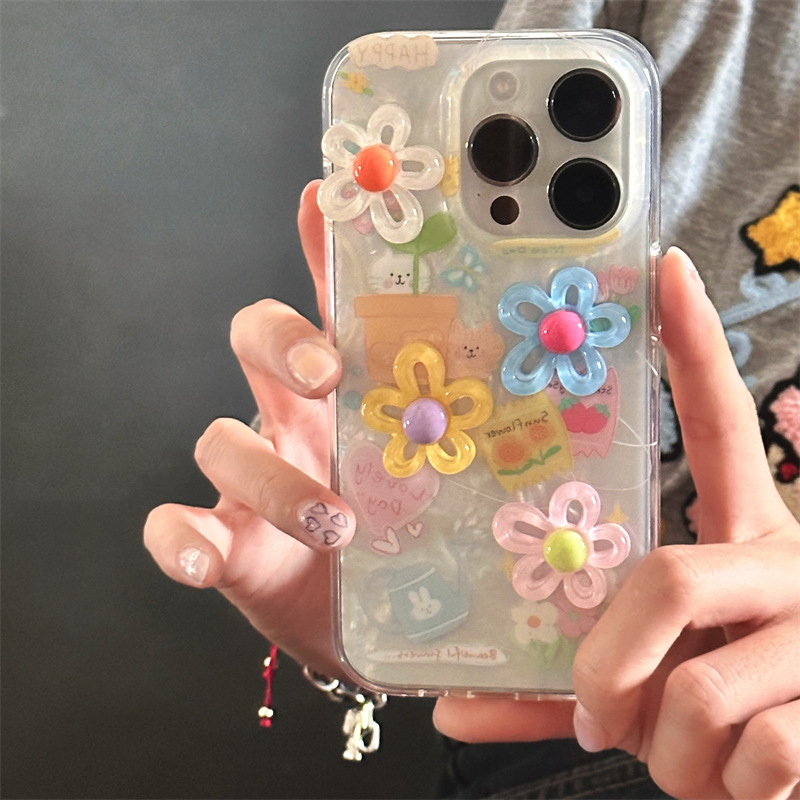 Dual-Layer Seashell Pattern 3D Flower Phone Case