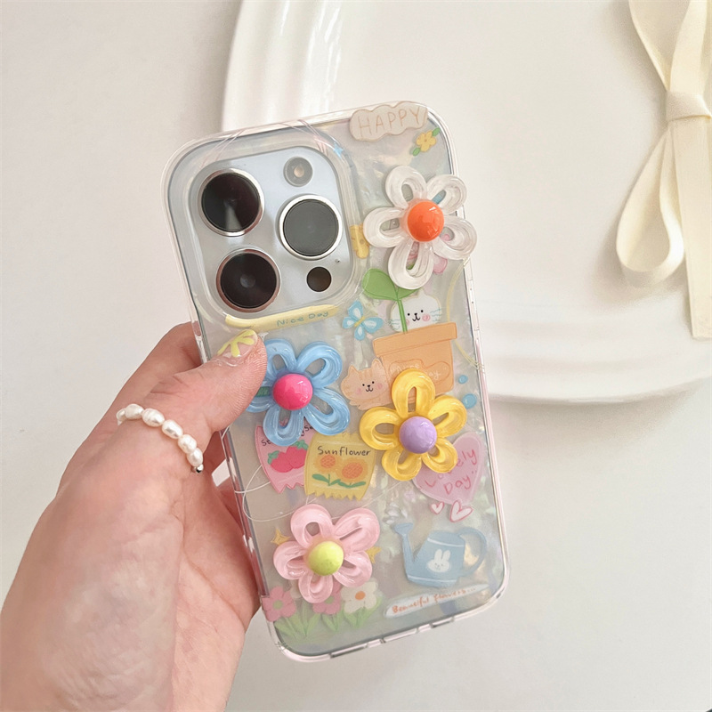 Dual-Layer Seashell Pattern 3D Flower Phone Case