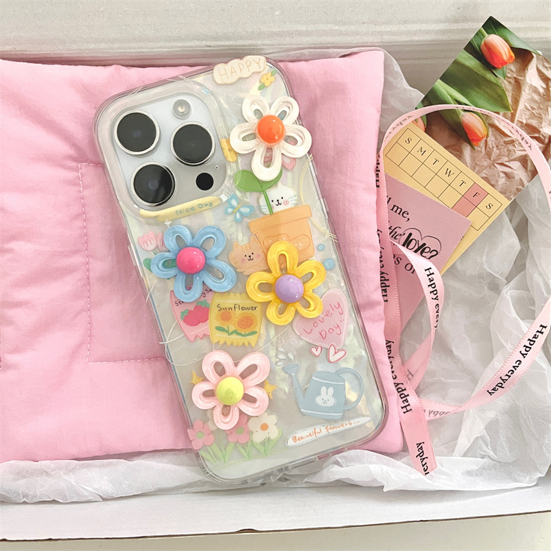 Dual-Layer Seashell Pattern 3D Flower Phone Case