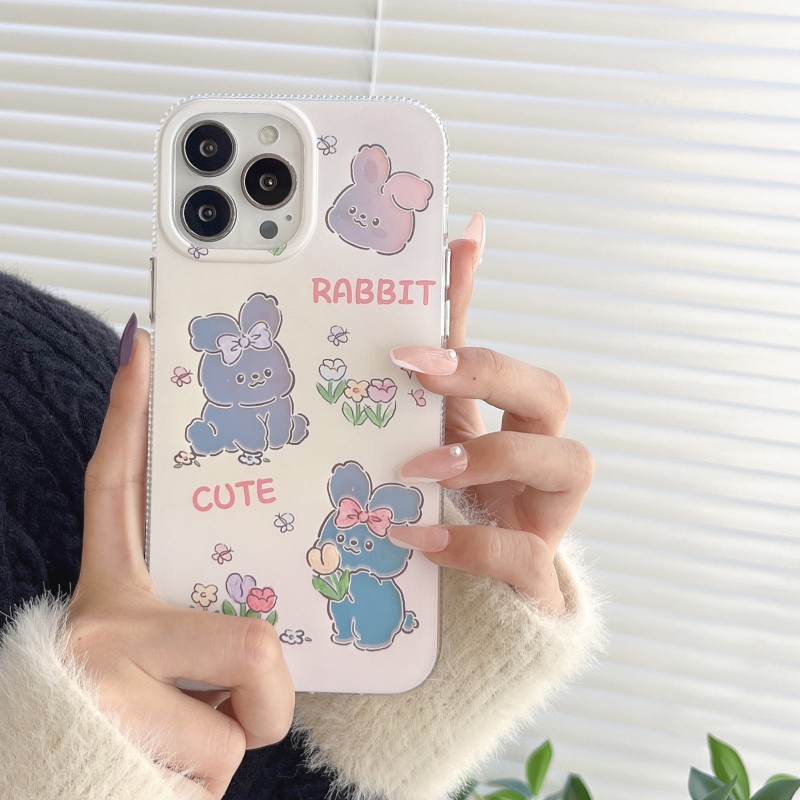 Dual-Layer Printed Rabbit Tulip Flower Phone Case