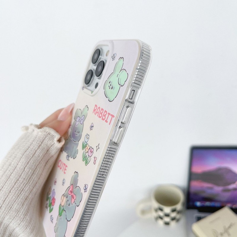 Dual-Layer Printed Rabbit Tulip Flower Phone Case