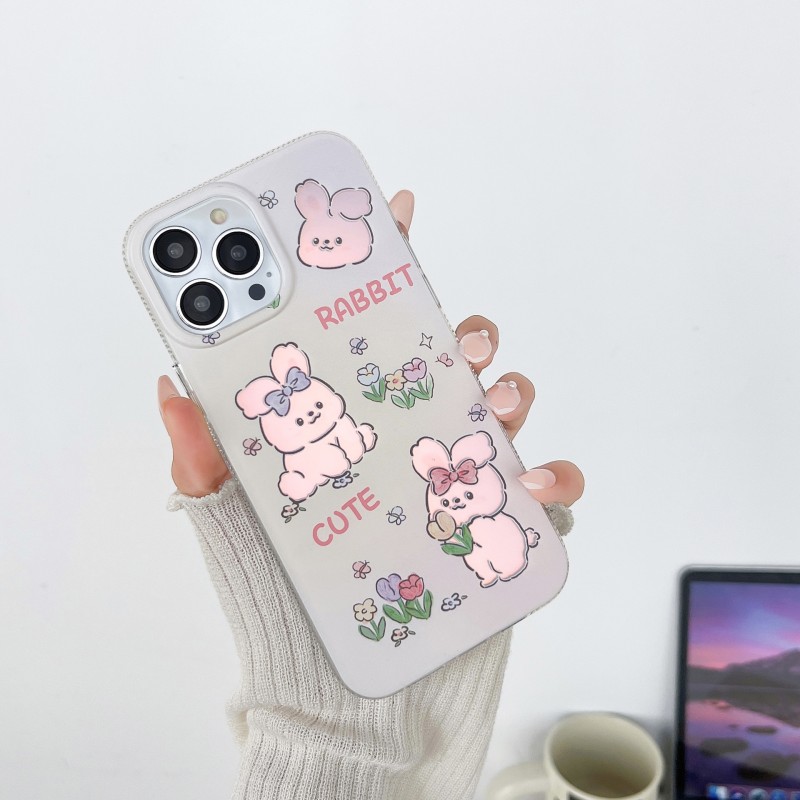 Dual-Layer Printed Rabbit Tulip Flower Phone Case