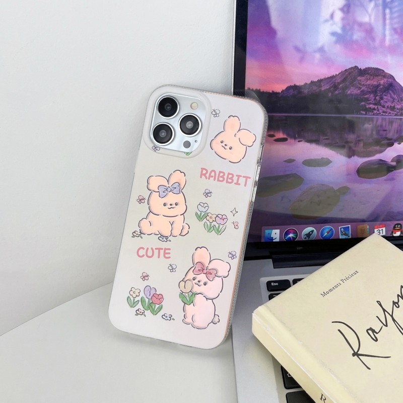 Dual-Layer Printed Rabbit Tulip Flower Phone Case