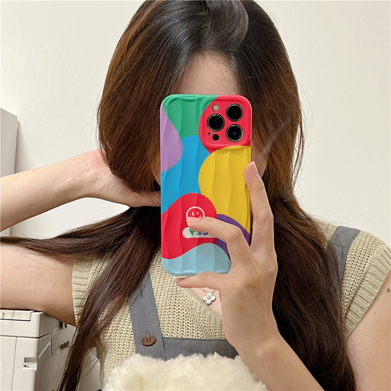 Color Block Smiley Face Niche Anti-drop Phone Case