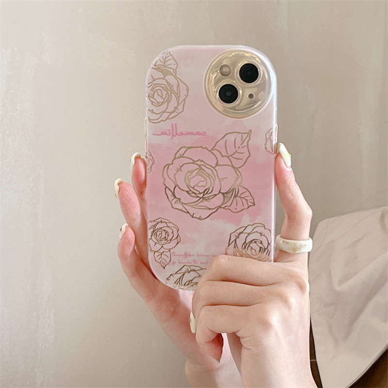 Gold Trim Rose Print Phone Case