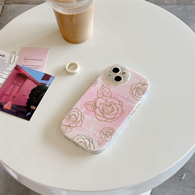 Gold Trim Rose Print Phone Case