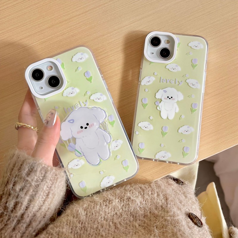 Dual Layer Tulip Print Puppy Phone Case