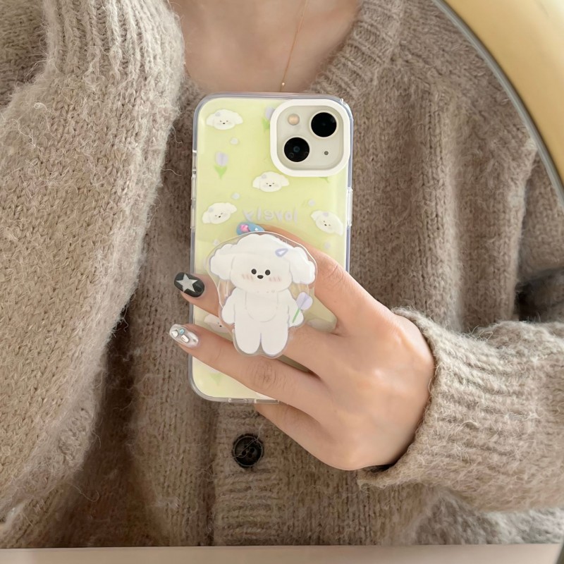 Dual Layer Tulip Print Puppy Phone Case