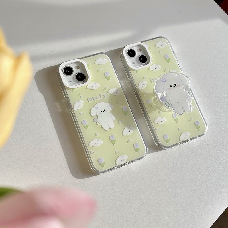 Dual Layer Tulip Print Puppy Phone Case