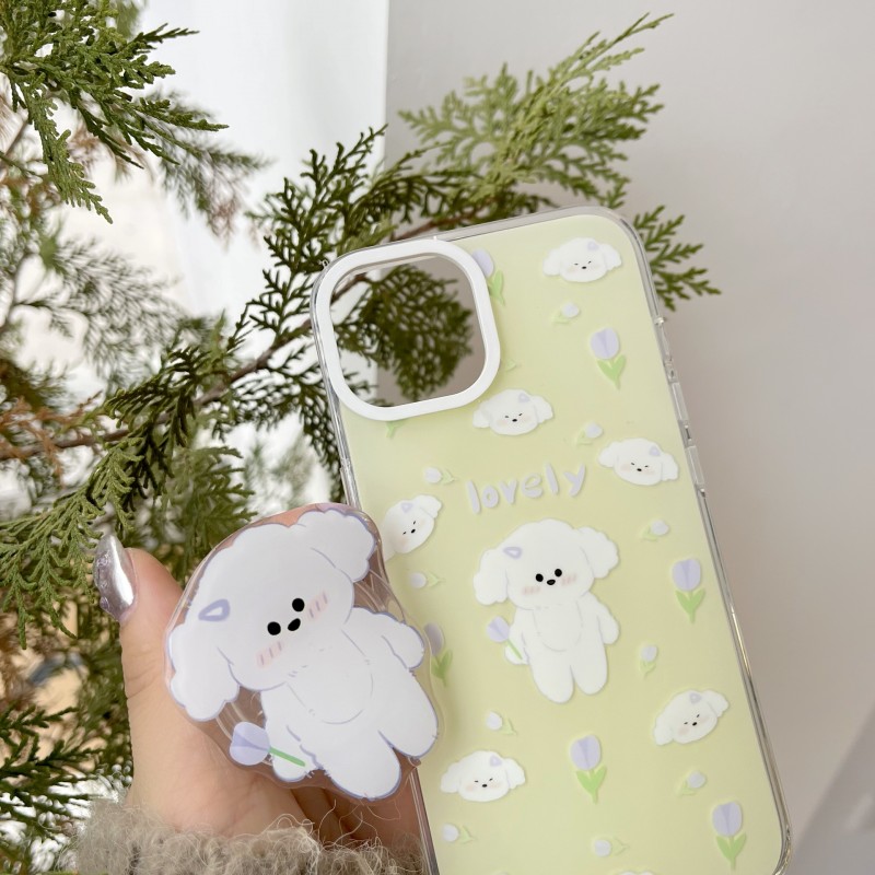 Dual Layer Tulip Print Puppy Phone Case