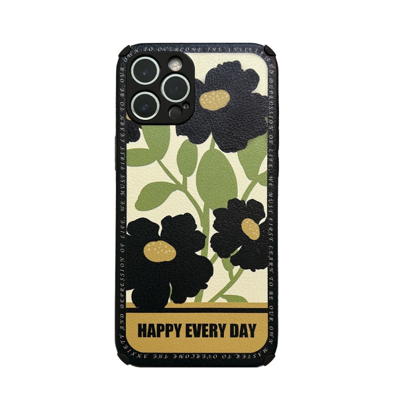 Vintage Minimalist Flower Print Leather Phone Case