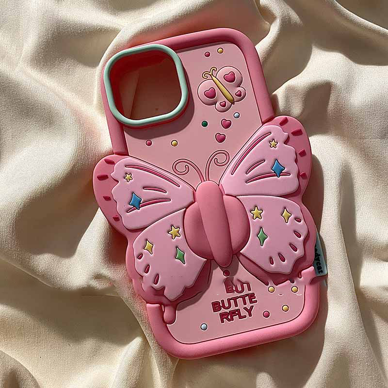 Pink Butterfly Foldable Stand Case for Apple Phones