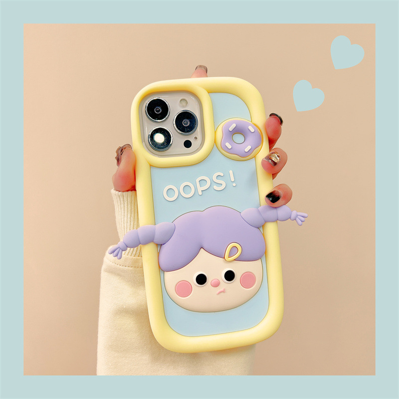 Yellow Frame Silicone Purple-haired Girl iPhone Case