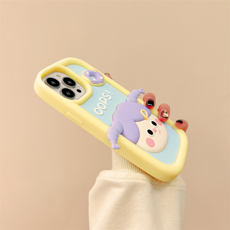 Yellow Frame Silicone Purple-haired Girl iPhone Case