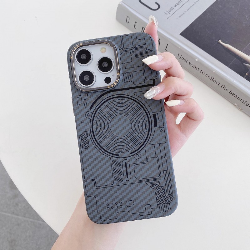 iPhone Carbon Fiber Skin-feel Creative Circuit Diagram Magnetic Charging Case