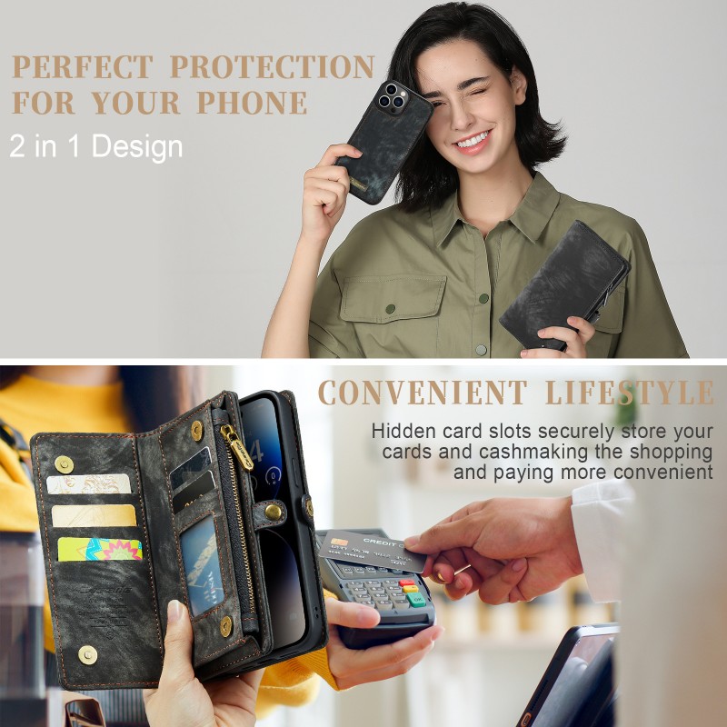 Magnetic Wallet Phone Case With  Card Slots And A Detachable Lanyard