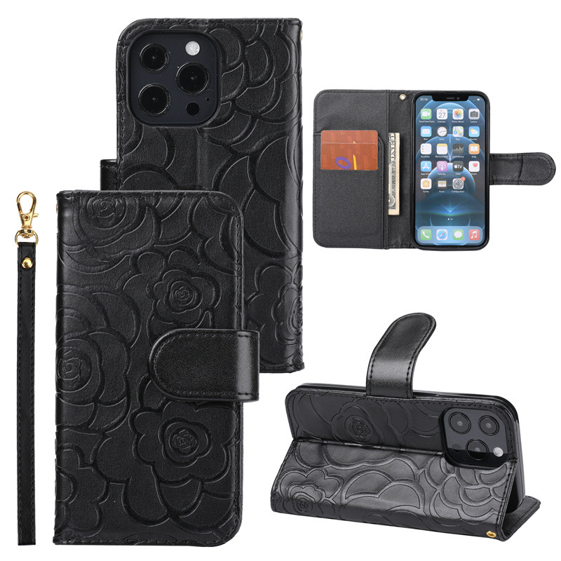 Camellia Flower Wallet Phone Case Combining Shock Resistance, Kickstand Functionality