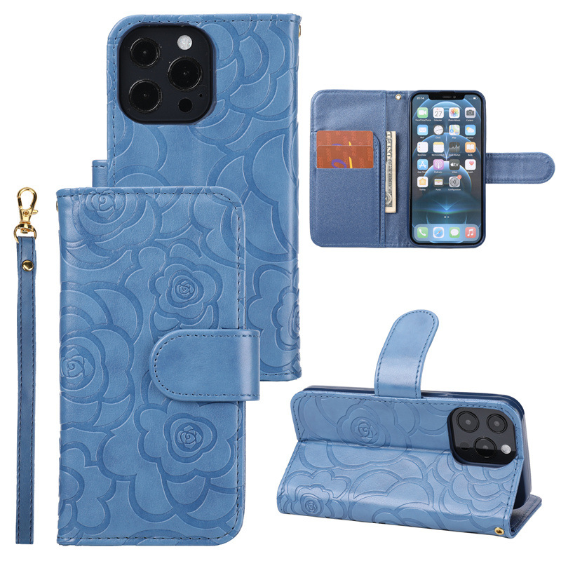 Camellia Flower Wallet Phone Case Combining Shock Resistance, Kickstand Functionality