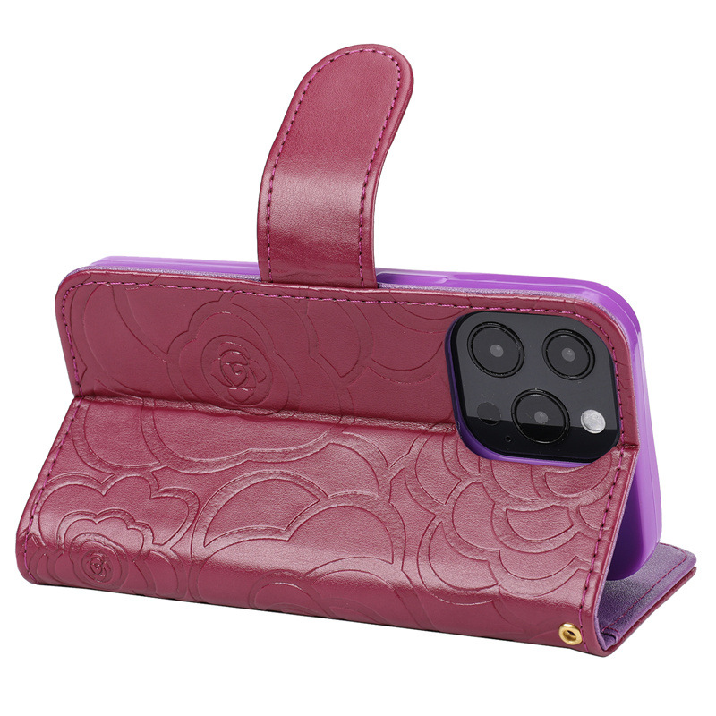 Camellia Flower Wallet Phone Case Combining Shock Resistance, Kickstand Functionality