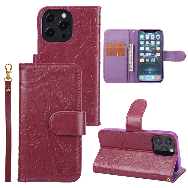 Camellia Flower Wallet Phone Case Combining Shock Resistance, Kickstand Functionality