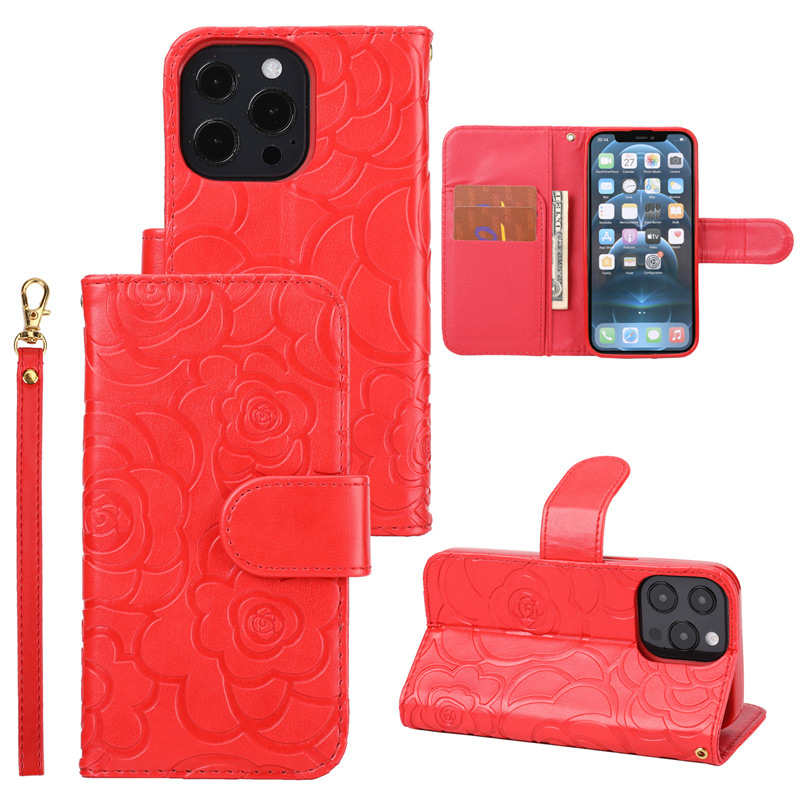 Camellia Flower Wallet Phone Case Combining Shock Resistance, Kickstand Functionality