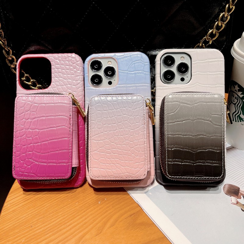 Gradient Crocodile Pattern Phone Case with Wallet