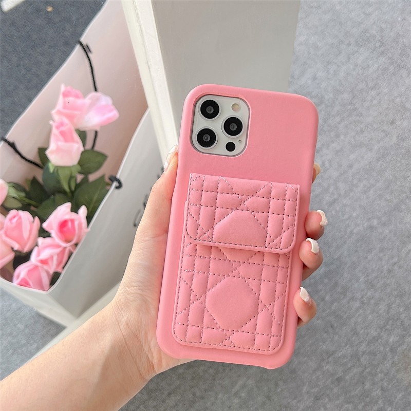 Diamond Grid Leather Card Slot Coin Wallet Phone Case