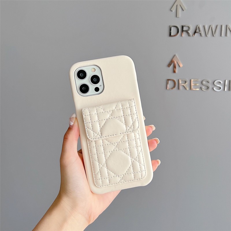 Diamond Grid Leather Card Slot Coin Wallet Phone Case