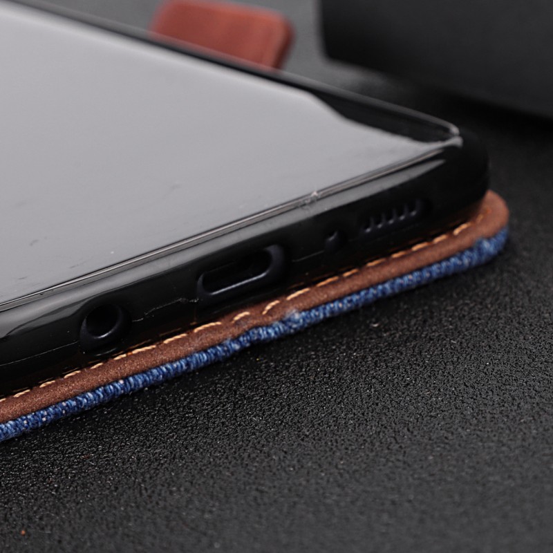 Denim Texture Phone Case with Multiple Card Slots and Flip Cover