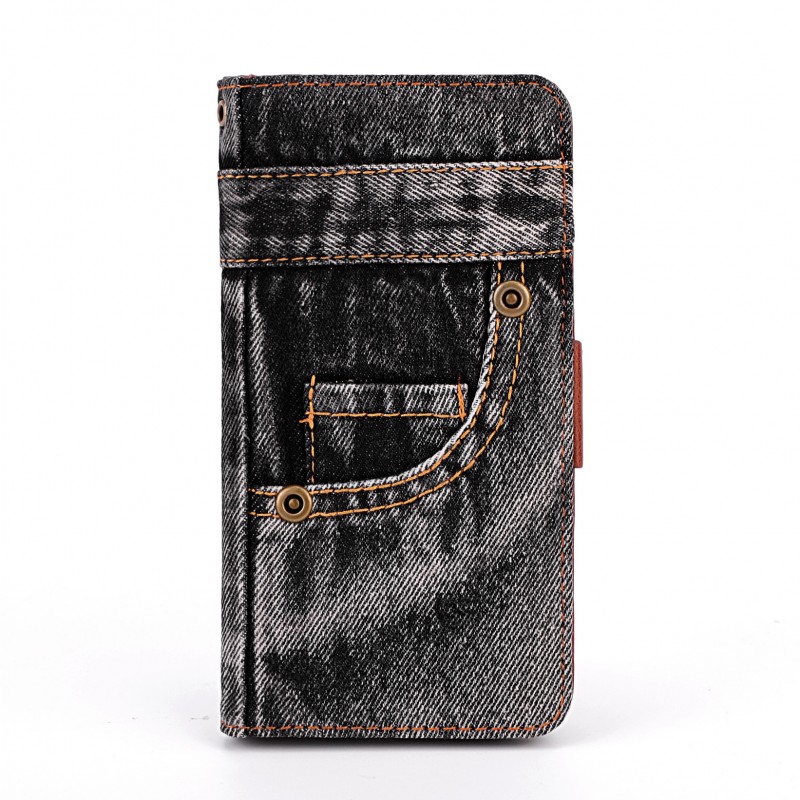 Denim Texture Phone Case with Multiple Card Slots and Flip Cover