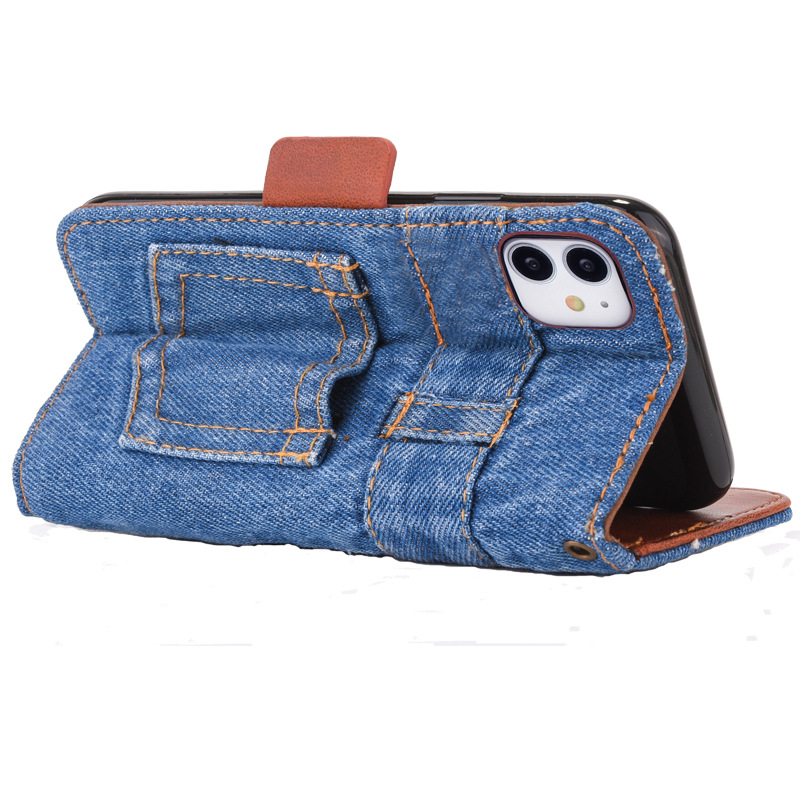 Denim Texture Phone Case with Multiple Card Slots and Flip Cover