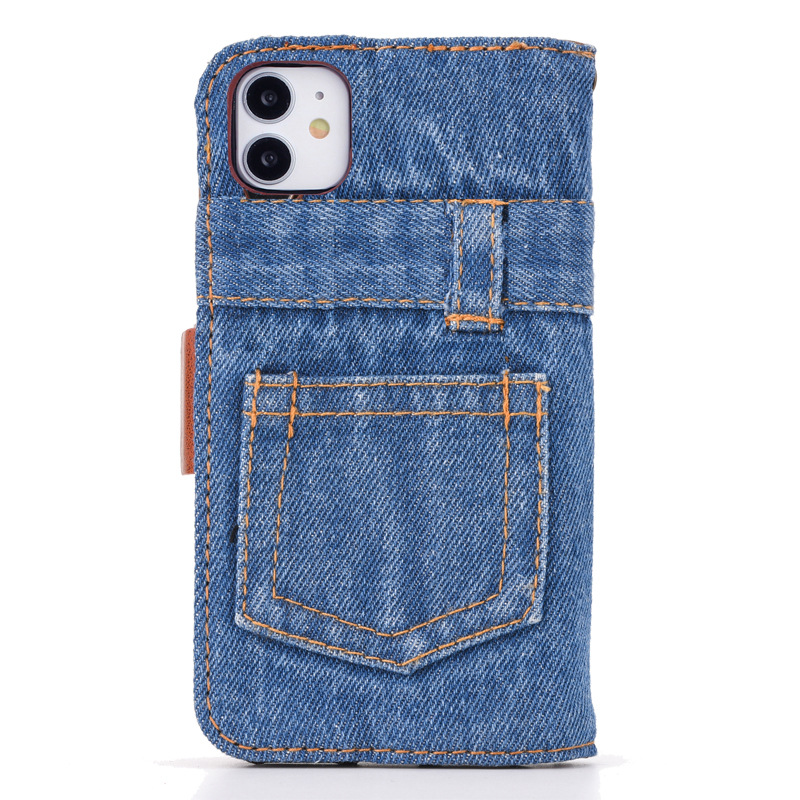 Denim Texture Phone Case with Multiple Card Slots and Flip Cover