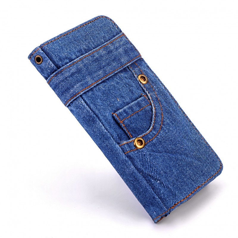 Denim Texture Phone Case with Multiple Card Slots and Flip Cover