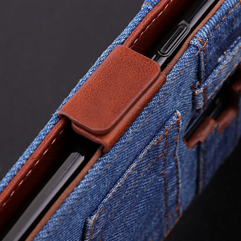 Denim Texture Phone Case with Multiple Card Slots and Flip Cover