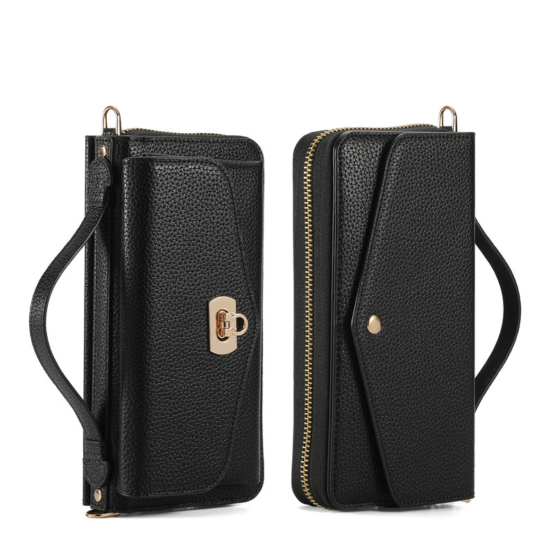 Multifunctional Zipper Hanging Bag Phone Case with Flip and Lanyard