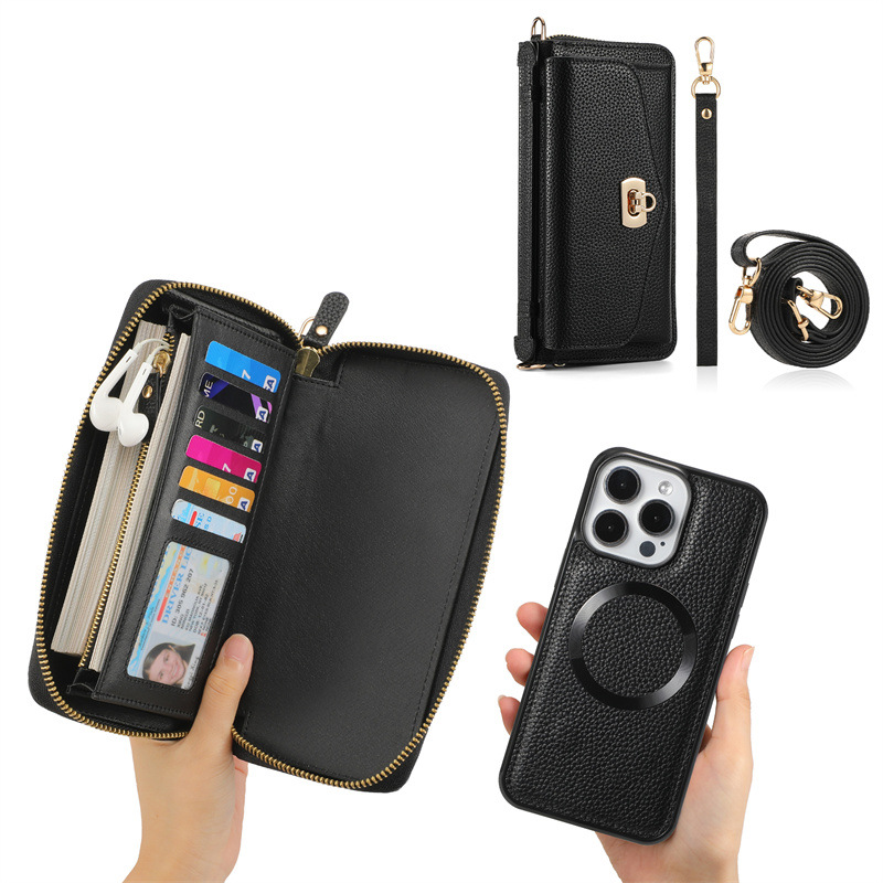 Multifunctional Zipper Hanging Bag Phone Case with Flip and Lanyard