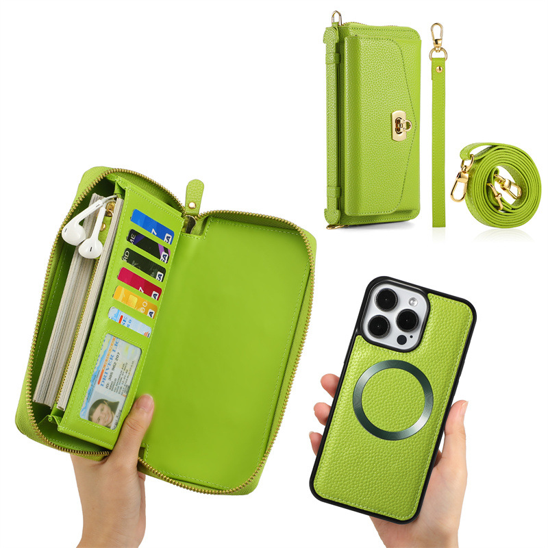 Multifunctional Zipper Hanging Bag Phone Case with Flip and Lanyard