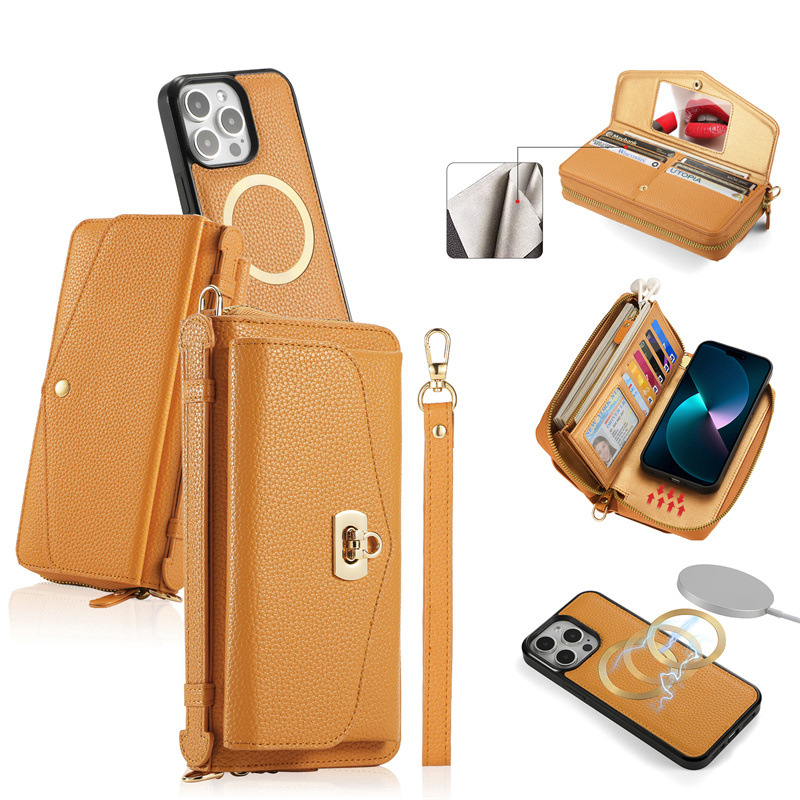 Multifunctional Zipper Hanging Bag Phone Case with Flip and Lanyard