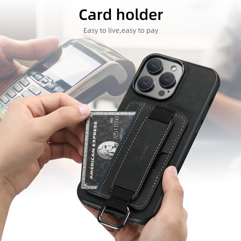 Apple Card Slot Phone Case with Wristband Stand