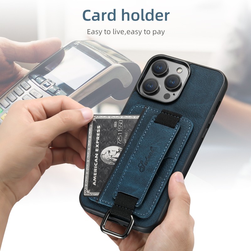 Apple Card Slot Phone Case with Wristband Stand