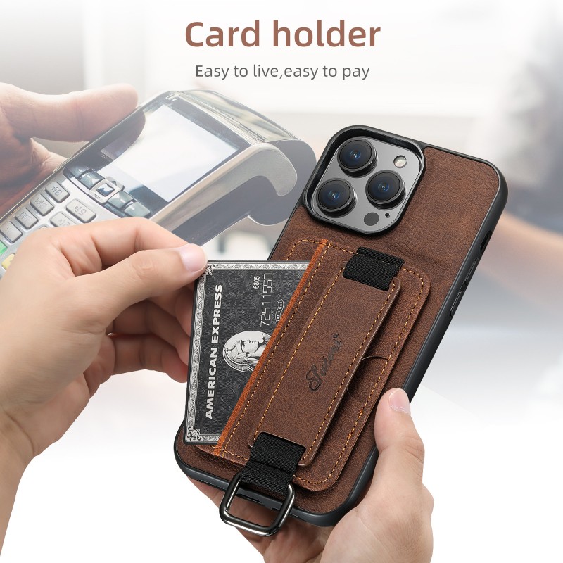 Apple Card Slot Phone Case with Wristband Stand