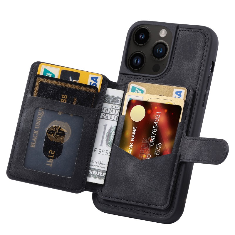 Skin-like Texture Magnetic Adsorption Bracket Card Wallet Case