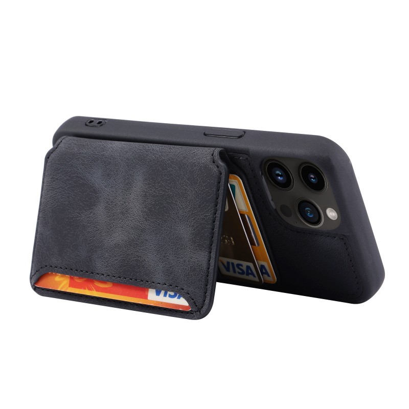 Skin-like Texture Magnetic Adsorption Bracket Card Wallet Case