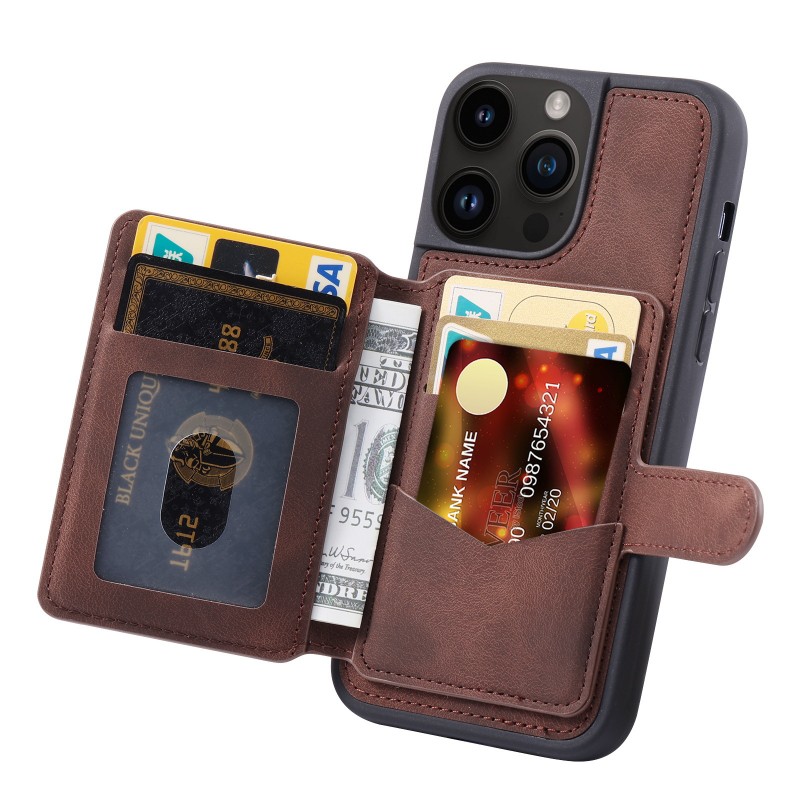 Skin-like Texture Magnetic Adsorption Bracket Card Wallet Case