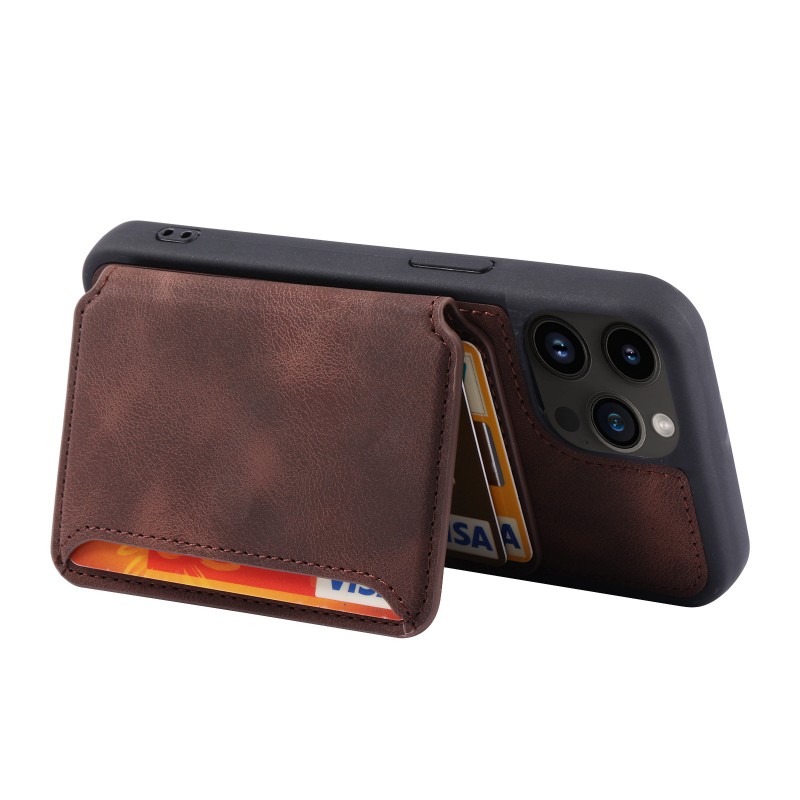 Skin-like Texture Magnetic Adsorption Bracket Card Wallet Case