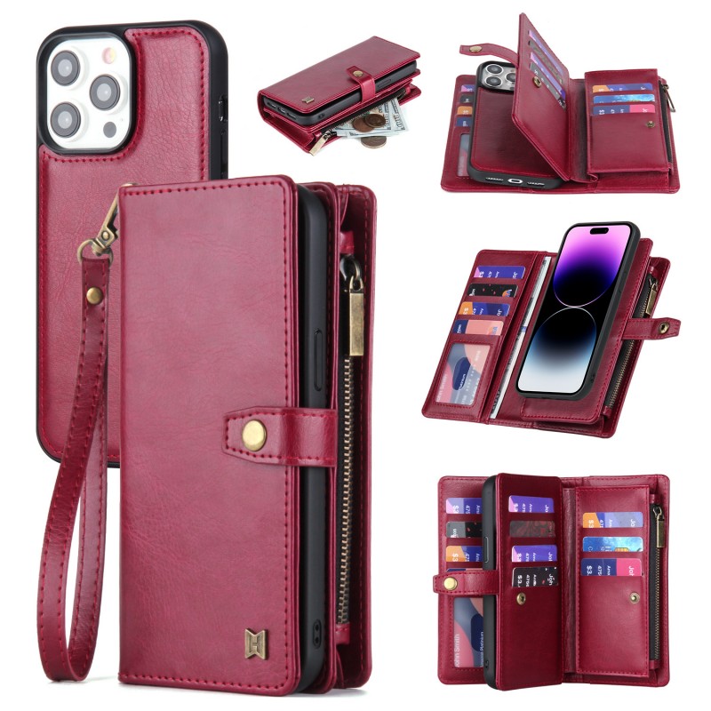 Flip Leather Case with Magnetic Closure and Wallet Design for iPhone