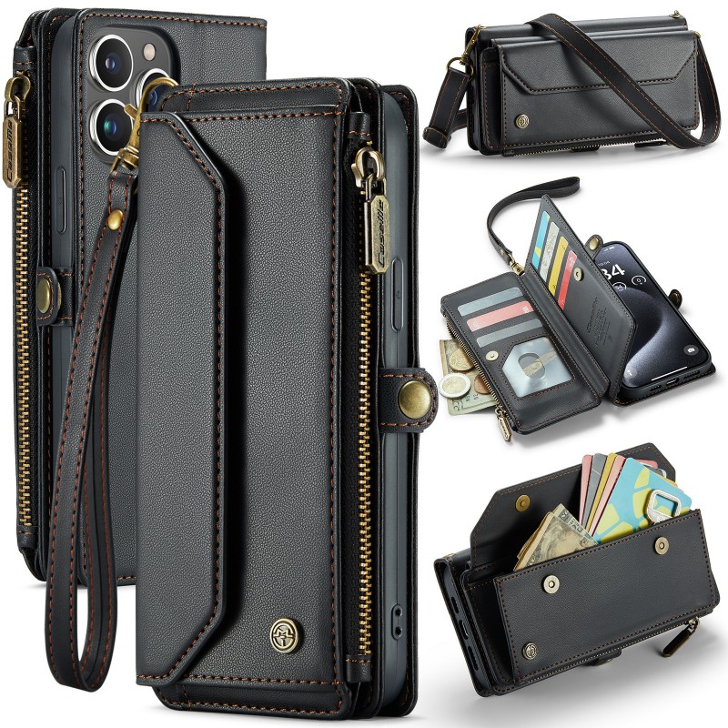 Multi-functional Flip Leather Case with Zipper Wallet for iPhone