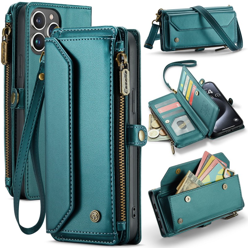 Multi-functional Flip Leather Case with Zipper Wallet for iPhone