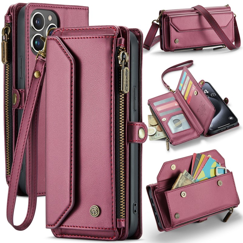 Multi-functional Flip Leather Case with Zipper Wallet for iPhone