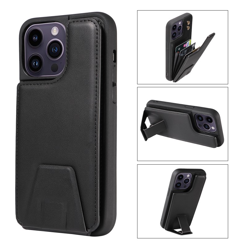 iPhone Wallet Phone Case Leather Full-body Shockproof Stand